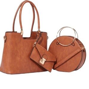 3 Piece Cognac Bag Set
